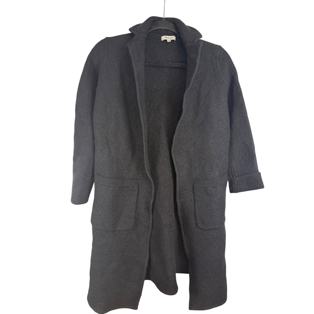 Madewell Black 100% Merino Wool Long Cardigan Sweater Duster XXS Notch Collar
